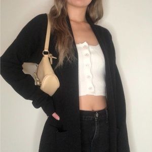 Black longline knit cashmere feel cardigan with pockets XS